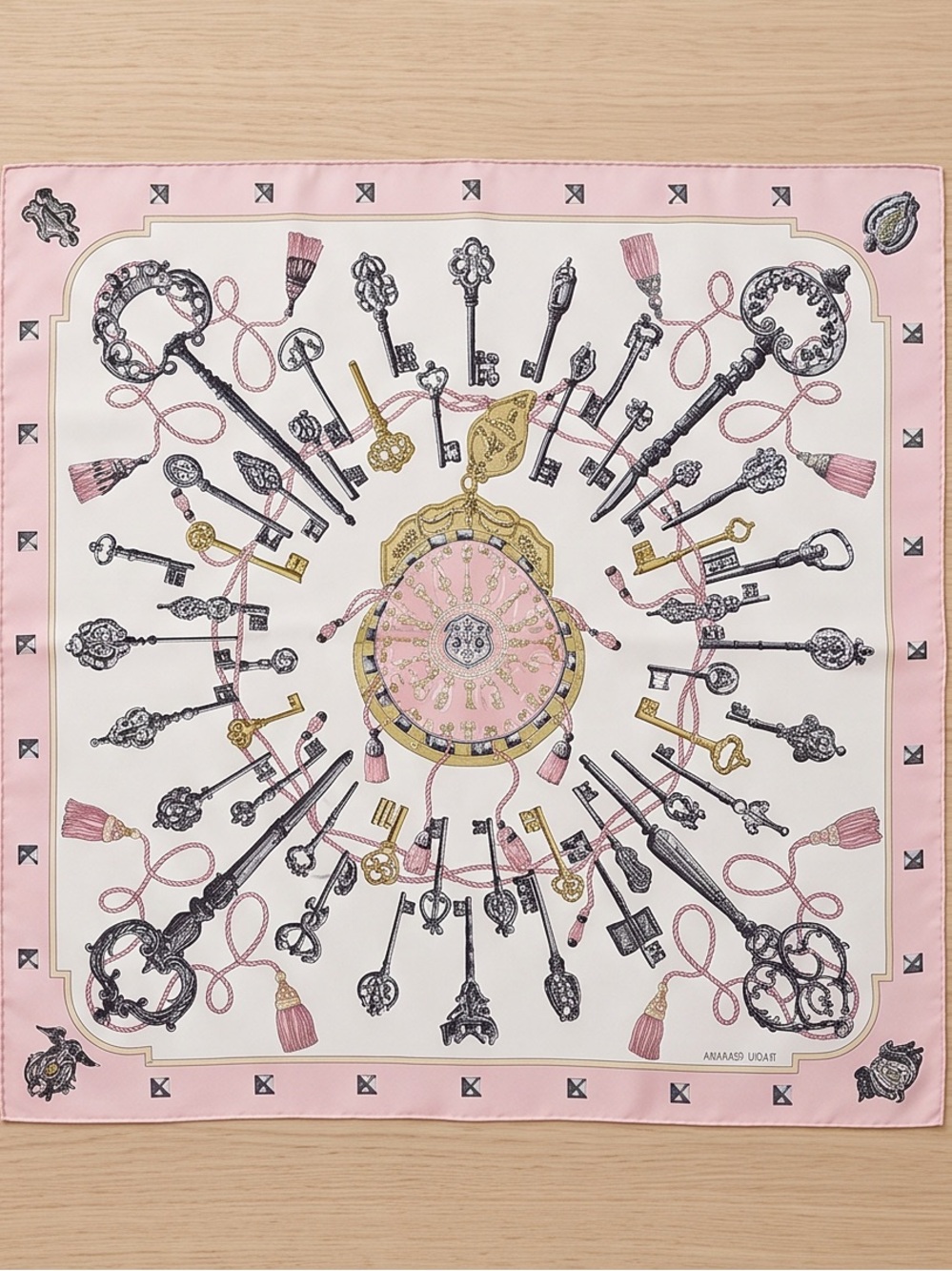 Authentic Hermes Les Cles Carre' Pink Multicolour Silk Scarf 90